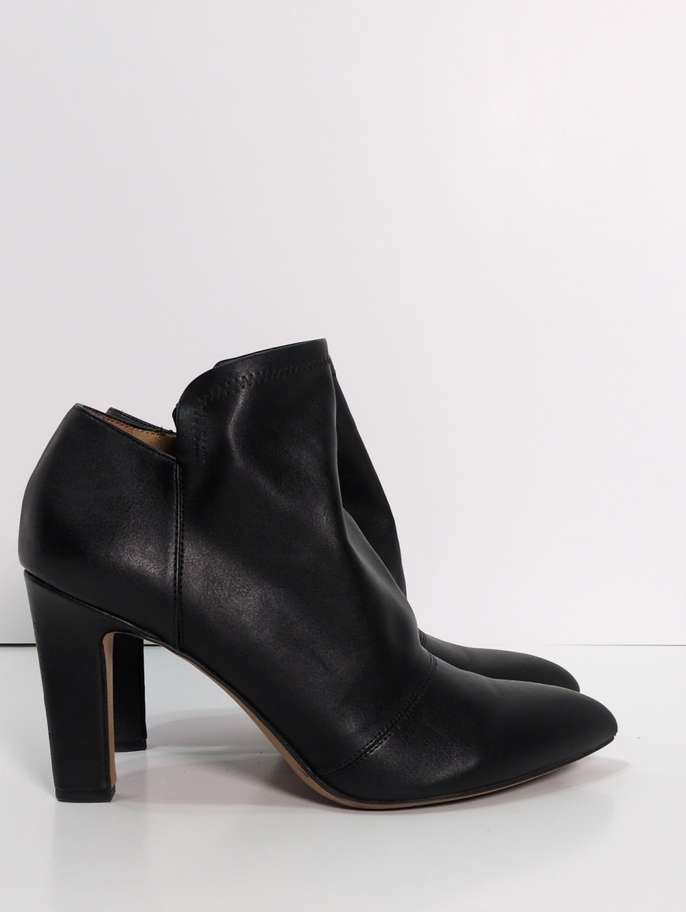Franco Sarto Black Leather Pointed Toe Ankle Boots Heeled Booties Size 9.5